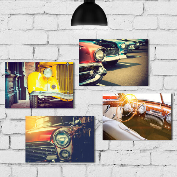 Placa Decorativa MDF Vintage Carros Antigos Kit 4un 20x30cm