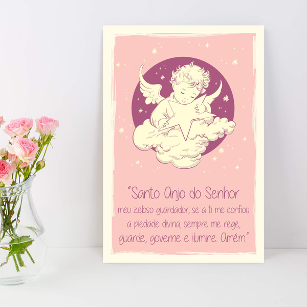 Placa Decorativa Oração Anjo da Guarda Estrela 20x30cm