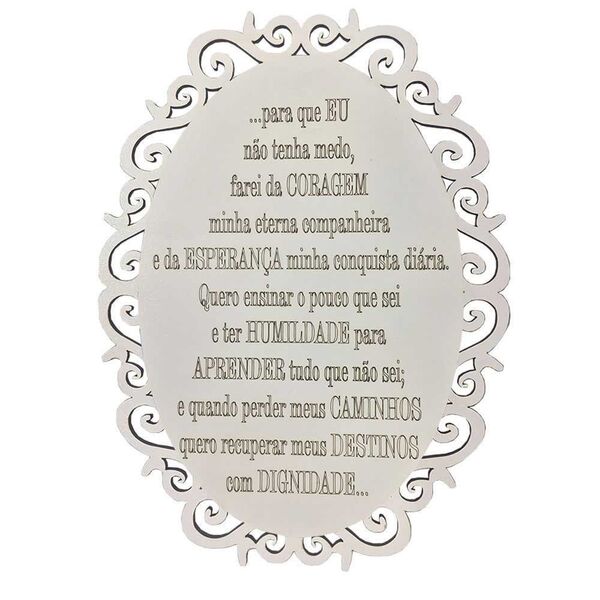 Placa Decorativa Oração Coragem Com Arabesco 25x19 Cm Mdf Bra