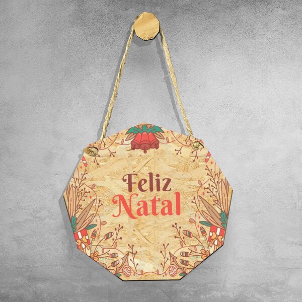 Placa Decorativa Osb Com Corda Sisal Feliz Natal - 25x25cm