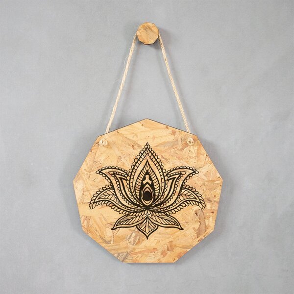 Placa Decorativa Osb Com Corda Sisal Flor De Lótus - 26x25cm