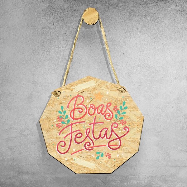 Placa Decorativa Osb Com Corda Sisal Natal Boas Festas - 25x2