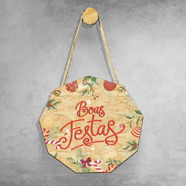Placa Decorativa Osb Com Corda Sisal Natal Boas Festas Enfeit