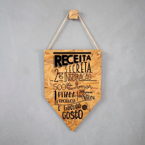 Placa Decorativa Osb Com Corda Sisal Receita Secreta - 25x35cm