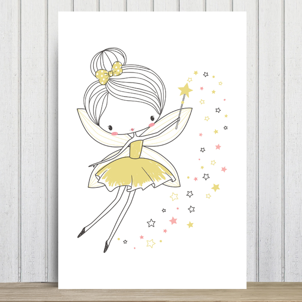 Placa Decorativa para Quarto de Menina Fada Amarela 20x30cm