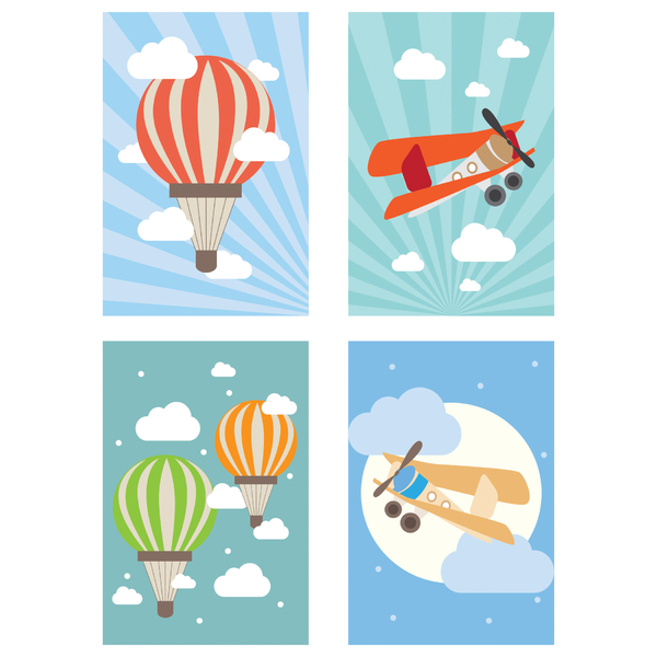 Placa Decorativa para Quarto de Menino Balões Kit 4un 30x40