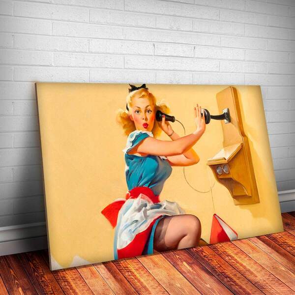 Placa Decorativa Pin-up Mulher Ao Telefone Mdf 30x45cm