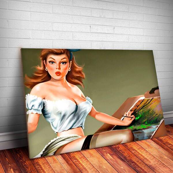 Placa Decorativa Pin-up Mulher Pintando Mdf 20x30cm