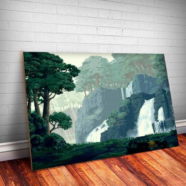 Placa Decorativa Pixel Art Paisagem 3 Mdf 20x30cm