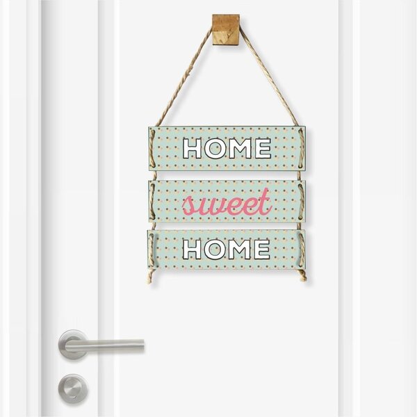 Placa Decorativa Poá Home Sweet Home Com Corda Sisal - 40x25cm