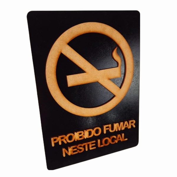 Placa Decorativa "proibido Fumar" Madeira Preta Em