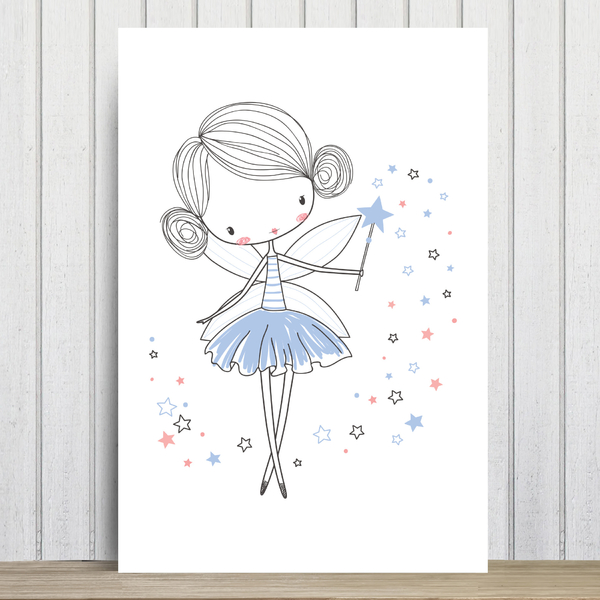 Placa Decorativa Quarto de Menina Fada Azul 20x30cm