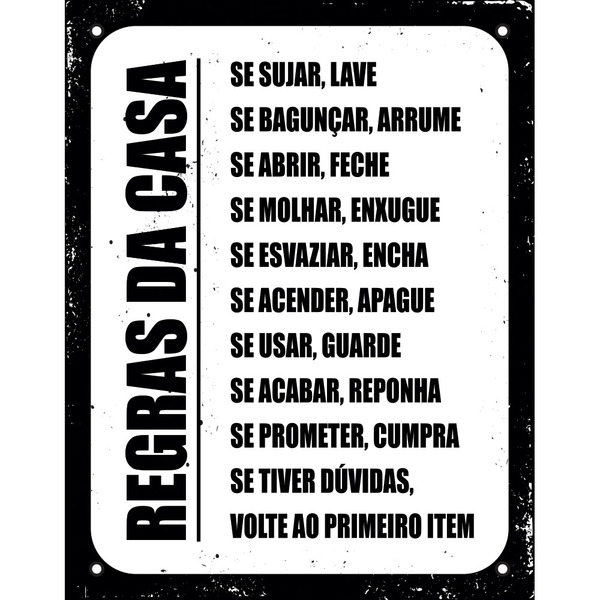 Placa Decorativa Regras Da Casa 18x23cm