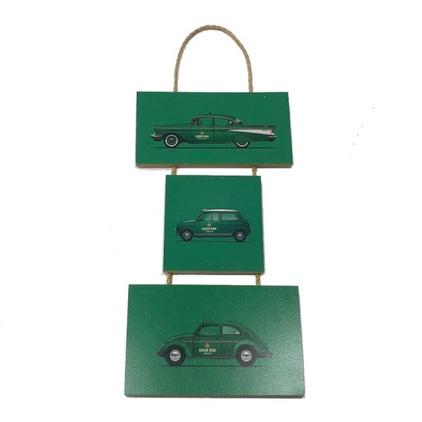 Placa Decorativa Sisal Mdf 40 X 20 X 1 Cm Carros Cor Verde