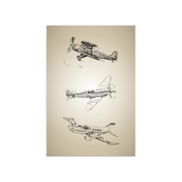 Placa Decorativa Vintage MDF Aviões Antigos Triplo 30x40cm