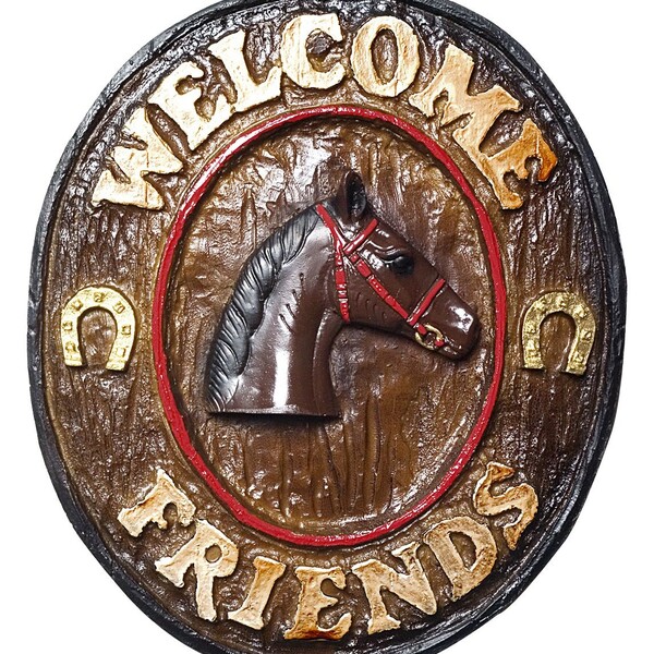 Placa Decorativa - Welcome Friends Country Cavalos