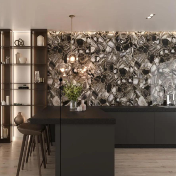 Placa Efeito Pedra Mármore Agatha Grey Resina (2,80 X 1,40m)