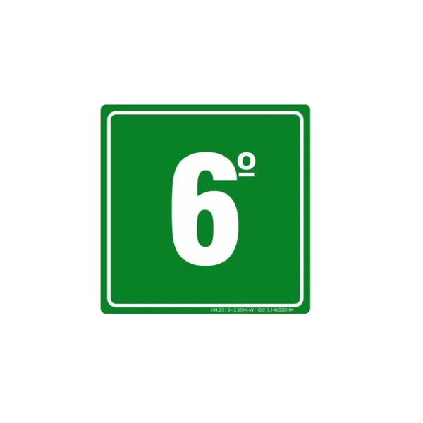 Placa Indicativa Sinalização Andar 6 Fotoluminescente 14Cm Ad