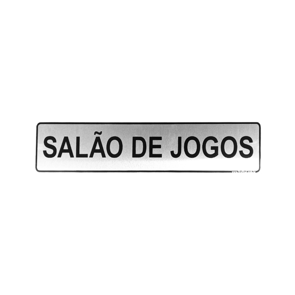 Placa Informativa Salão de Jogos 25x5 Cm Adesiva Aluminio Res