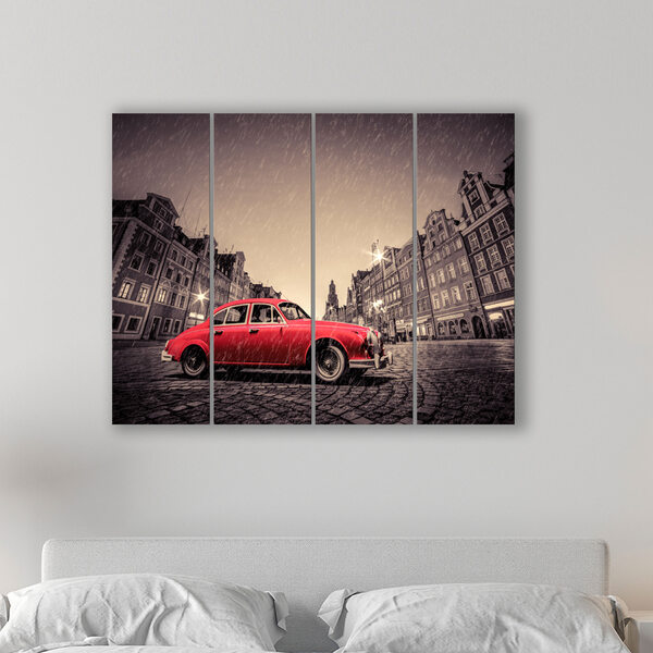 Placa Painel Decorativa em MDF Foto Carro Vermelho Kit 4 Plac