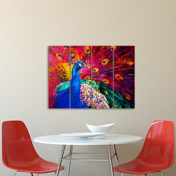 Placa Painel Decorativa em MDF Foto Pintura Pavão Kit 4 Placas