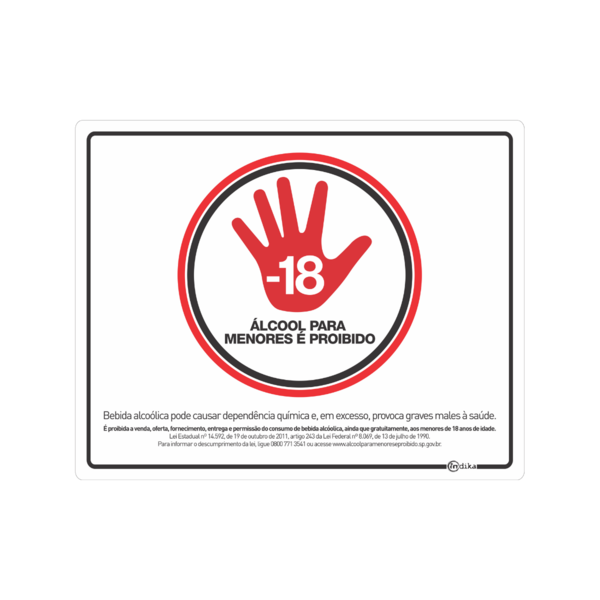 Placa Sinalização Comércio Proibido Venda Álcool Menores 20x2