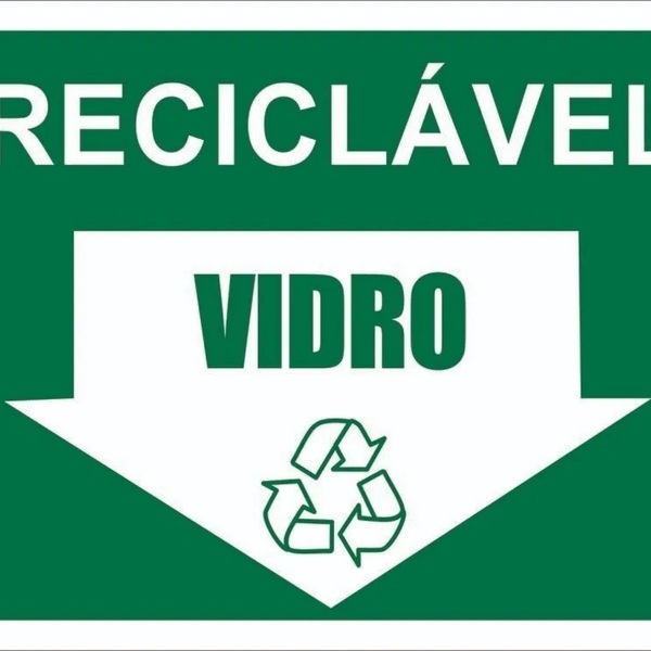 Placa Sinalização Lixo Reciclável Vidro Tamanho 15x20cm