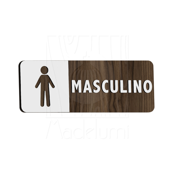 Placa Sinalização Sanitário Empresa Madeira Masculino Porta