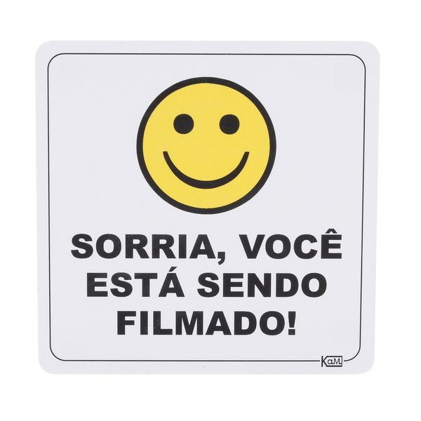 Placa "Sorria, Sendo Filmado" Plástico 15x15cm