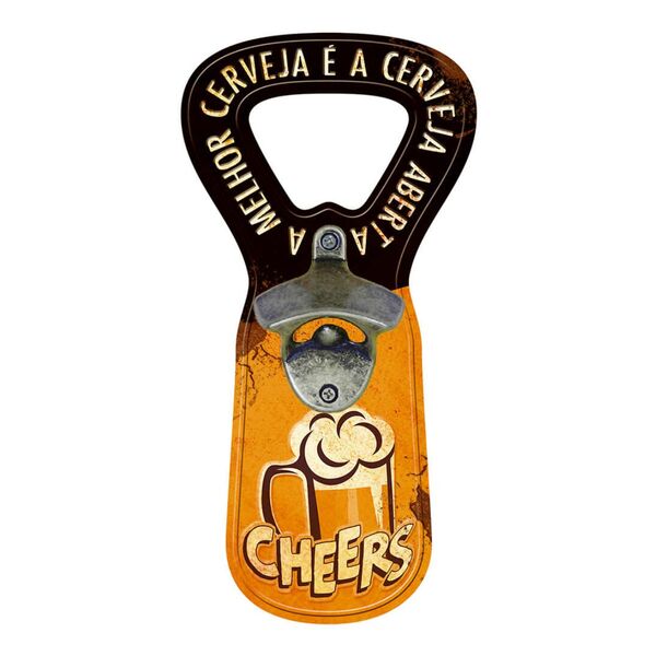 Placa Temática De Cerveja Cheers Com Abridor De Garrafa 12x25