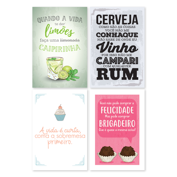 Placas Decorativas Cozinha Drinks e Desserts 20x30cm Kit 4un
