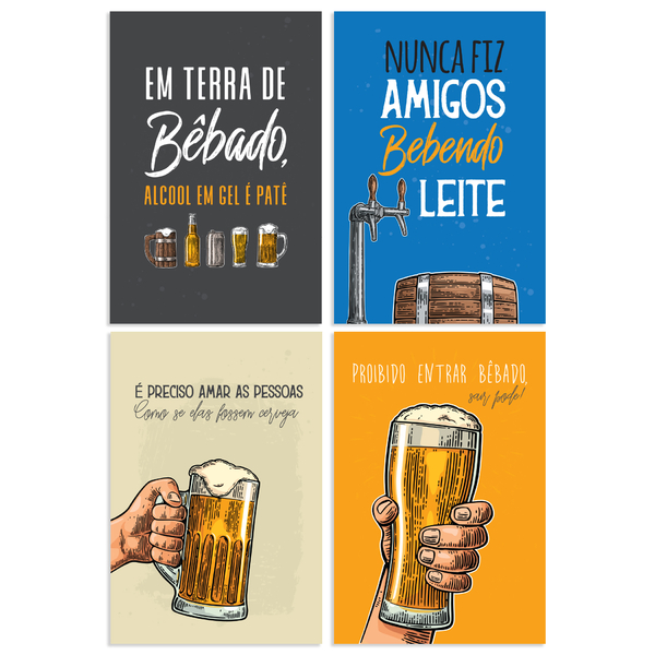 Placas Decorativas Frases Engraçadas Cerveja 30x40cm Kit 4un