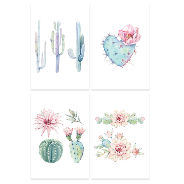 Placas Decorativas MDF Cactos Kit 4un 20x30cm