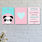 Placas Decorativas Panda Coração Oração