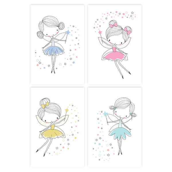 Placas Decorativas para Quarto de Menina Fadas 20x30 Kit 4un