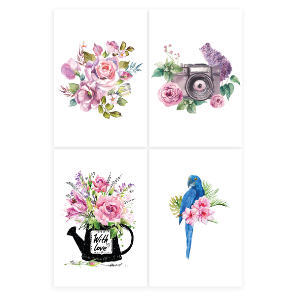 Placas Decorativas para Sala Flores Aquarela 20x30cm Kit 4un