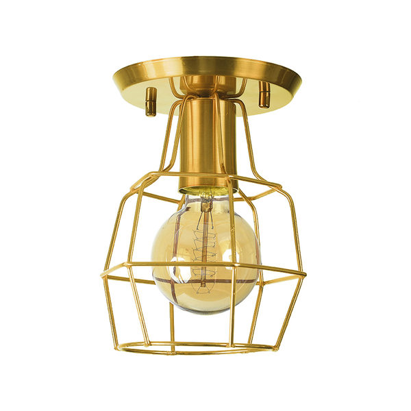 Plafon 1 Lâmpada Dourado Metal Aramado Pantoja&Carmona