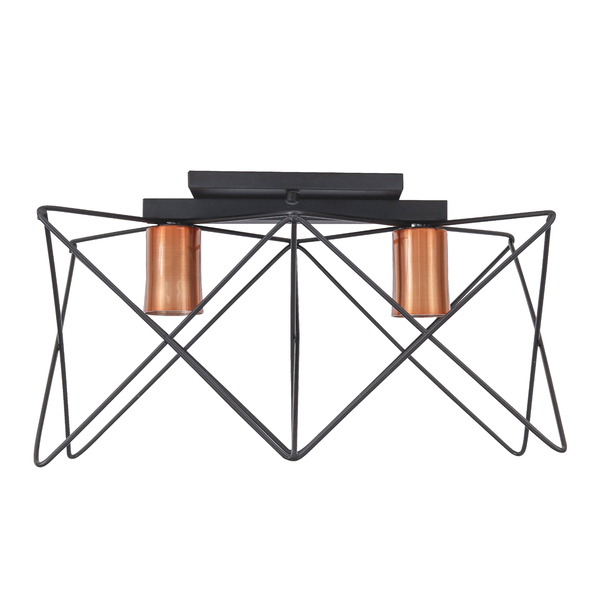 Plafon 2 Lâmpadas Preto Metal Zaggy Pantoja&Carmona