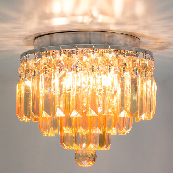 Plafon Cristal K9 Âmbar Bella Iluminação Hu1100a 25cm + 4 lâm