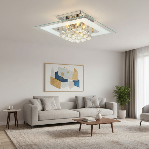 Plafon Cronos Led Sobrepor Quadrado Cristal Legítimo Luxo Sal
