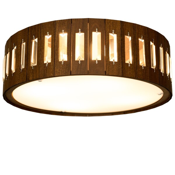 Plafon De Cristal E Madeira 30cm Imbuia Modelo Iguaçu