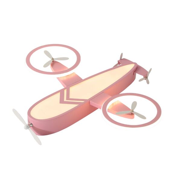 Plafon De Sobrepor Infantil Avião Rosa 73cm Led 34w 3 Em 1 Bi