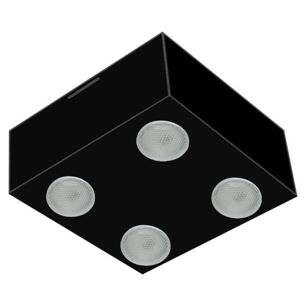 Plafon de Sobrepor Quadrado Granada com Difusor Preto para  04 Lâmpadas Par 20 ou Bulbo Led E-27   A60 9W - 26X26 cm