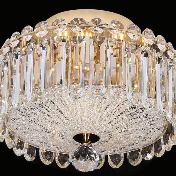 Plafon De Sobrepor Redondo Dourado Com Cristais 25cm 4g9