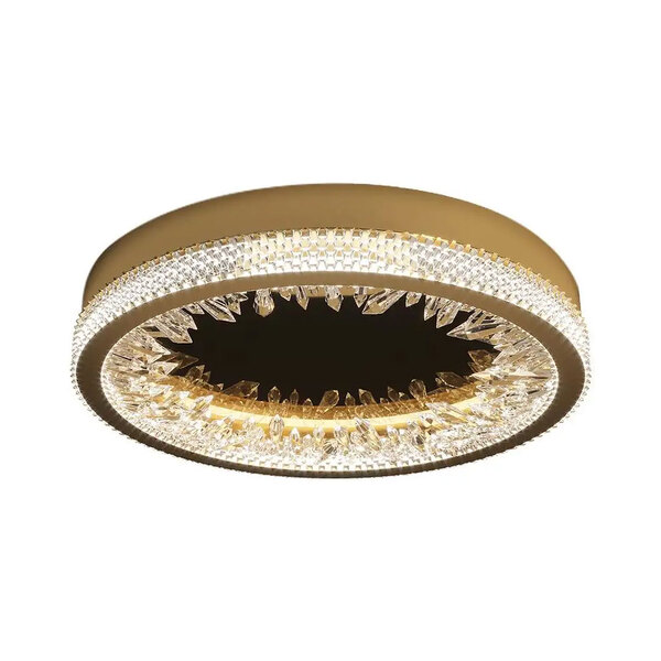 Plafon De Sobrepor Redondo Dourado Cristais Com Espelho Doura