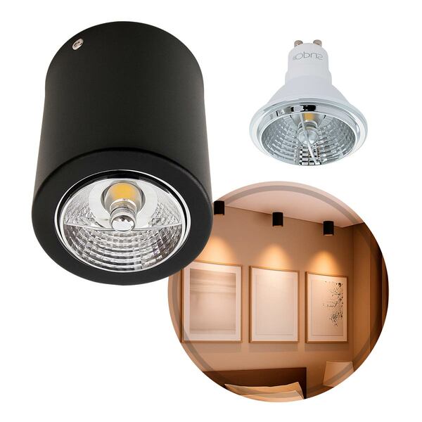 Plafon De Sobrepor Redondo Foco Fixo Preto + Led Ar70 Br. Que