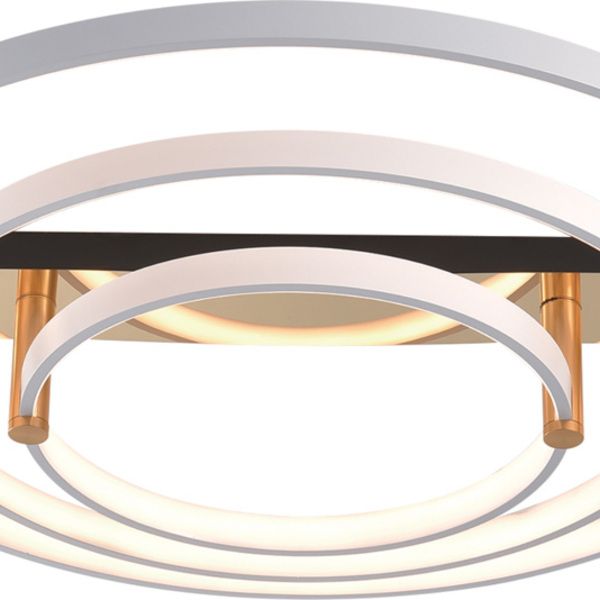 Plafon De Sobrepor Redondo Moderno Branco E Dourado 80cm Led