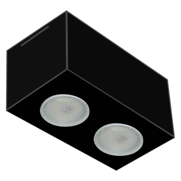 Plafon de Sobrepor Retangular Granada com Difusor Preto para  02 Lâmpadas Par 20 ou Bulbo Led E-27  A60 9W - 21X11 cm