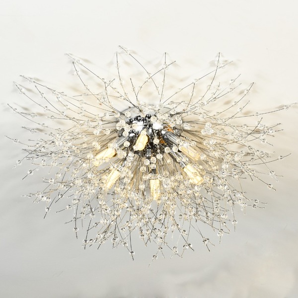 Plafon Dente De Leão Cristais Cromado 6g9 50cm