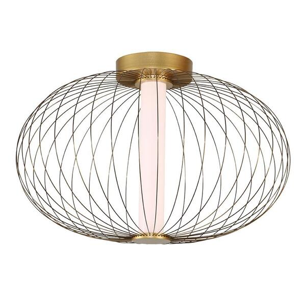 Plafon Lanterna 40x25 Led 12w 3000k Dourado E Branco Fosco Be